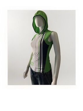 Meeting Green/White Graphic Sports Sleeveless Zipper Hoodie Large Made In Italy